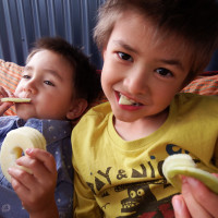 The chemistry of living Sen and Kai enjoy a home grown ‘slinky’