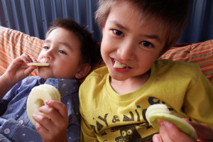 The chemistry of living Sen and Kai enjoy a home grown ‘slinky’