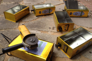 Making oil tin drawers I use a angle grinder with a thin wheel to cut into the side
